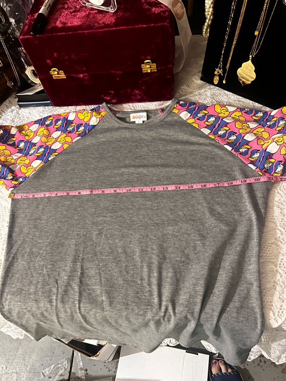 LuLaRoe Gray Top with Multicolor Logo Detail - Picture 5 of 7